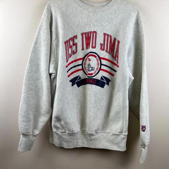 Vintage USS Iwo Jima LPH-2 Sweatshirt MV Sport Pro Weave USA Made Military 90s - Picture 1 of 7